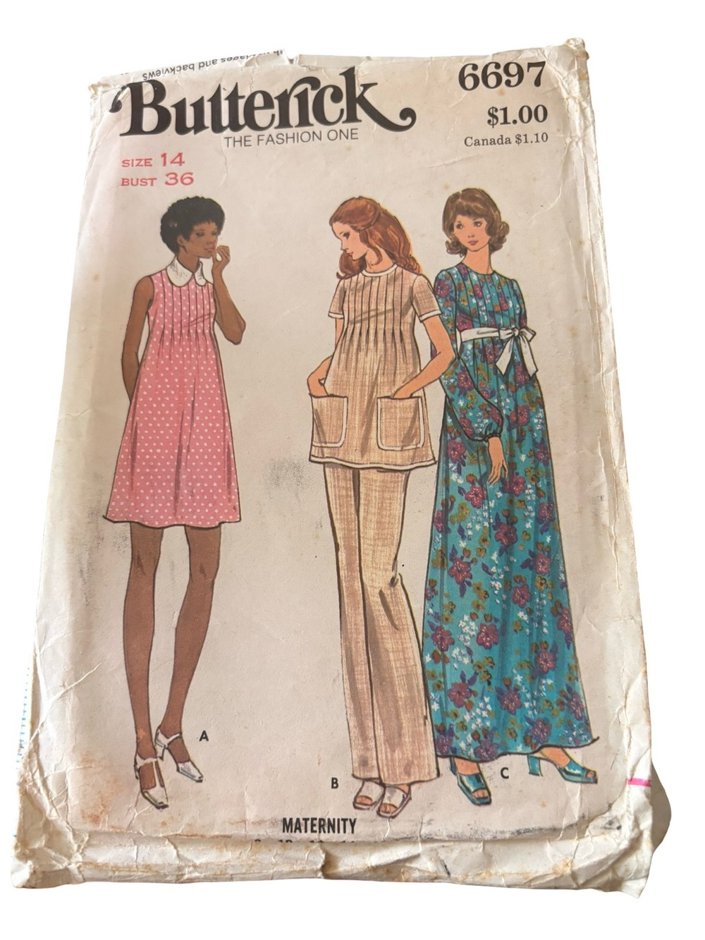Vintage Butterick 6697 Maternity Sewing Pattern Size 14 bust 36 | dress tunic